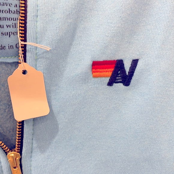 NWT Aviator Nation rainbow rib sky blue zip front hoodie-unisex S - Picture 3 of 7